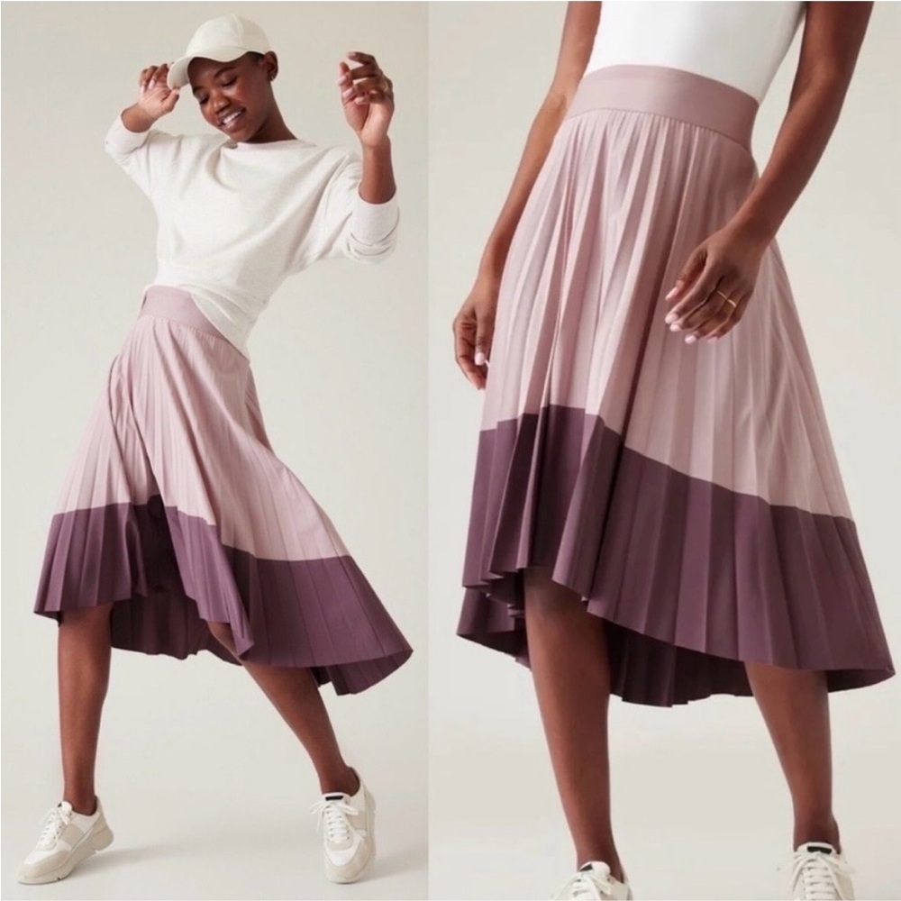 Athleta Two-Tone Lavender and Mauve Asymmetrical Pleated Midi Skirt